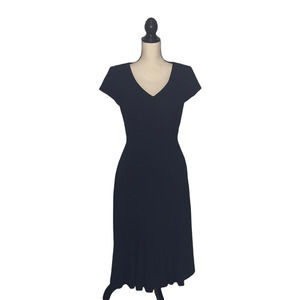 Donna Ricco Pleated Dress 4 Black V Neck Short Sleeve Fit Flare